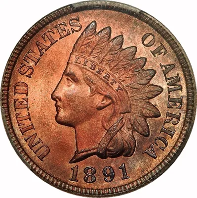 Indian Cent, 1891, 1¢, MS65 RB, PCGS/CAC