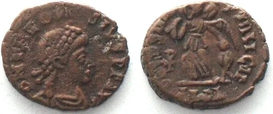 383-392 THEODOSIUS I (379-395 AD). AE 14mm, ANTΔ, Antioch mint, SALVS REI PVBLICAE EF