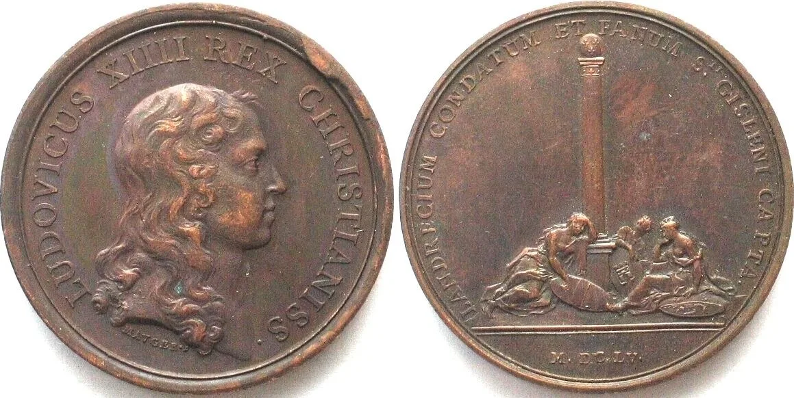 1655 1655. SIEGE OF LANDRECIES, CONDE ET SAINT GHISLAIN. AE Medal by Mauger 41mm AU