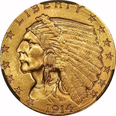 $2 ½ Indian, 1914-D, $2½, MS64 , CACG