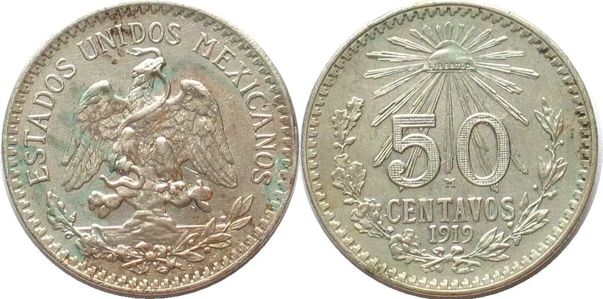 1919 MEXICO 50 Centavos 1919 silver UNC-