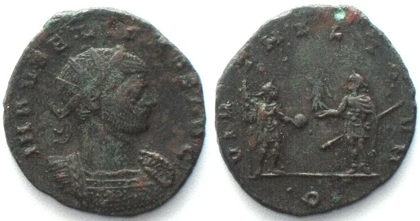 274-275 AURELIAN (270-275 AD). AE Antoninianus, 273, Q, Rome mint VIRT MILITVM, XF EF