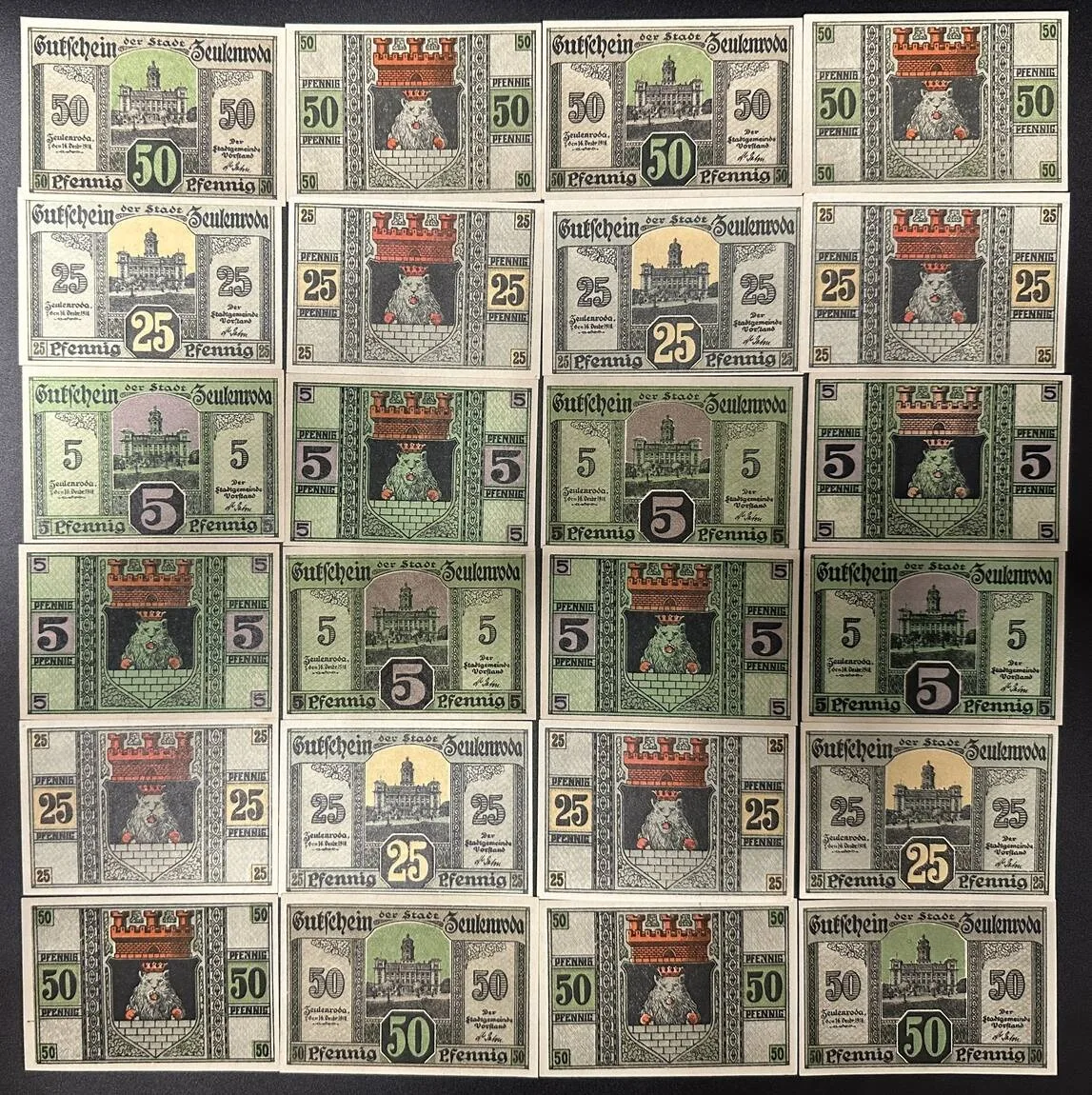1918 GERMANY. Notgeld. ZEULENRODA. 8 x 5, 25, 50 Pfennig 1918, UNC