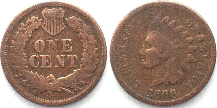 1869 USA Indian Head Small Cent 1869, key date! F (US: G)