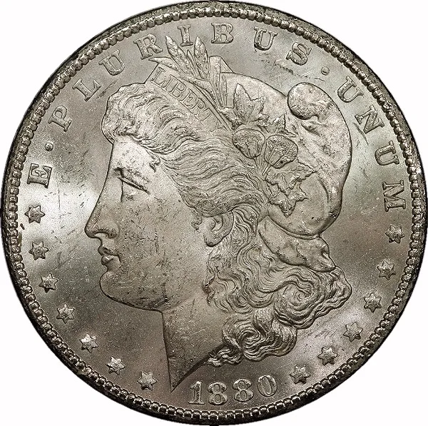 Morgan Dollar, 1880-CC, GSA, $1, MS62 , CACG, 8/low7
