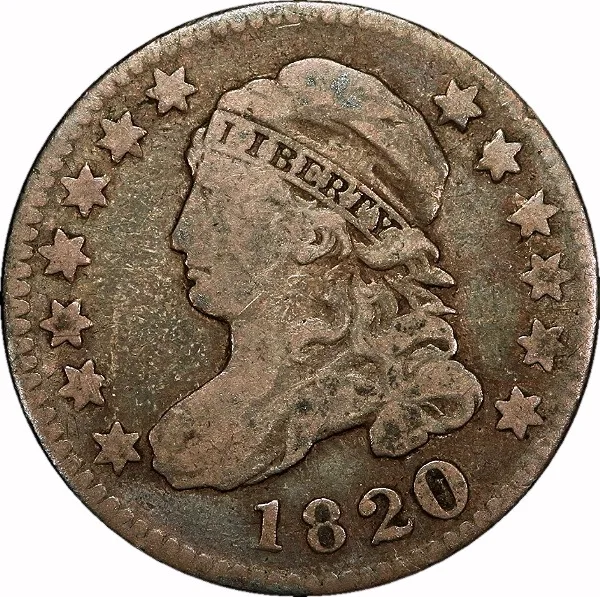 Capped Bust 10¢, 1820, Large 0, 10¢, F12