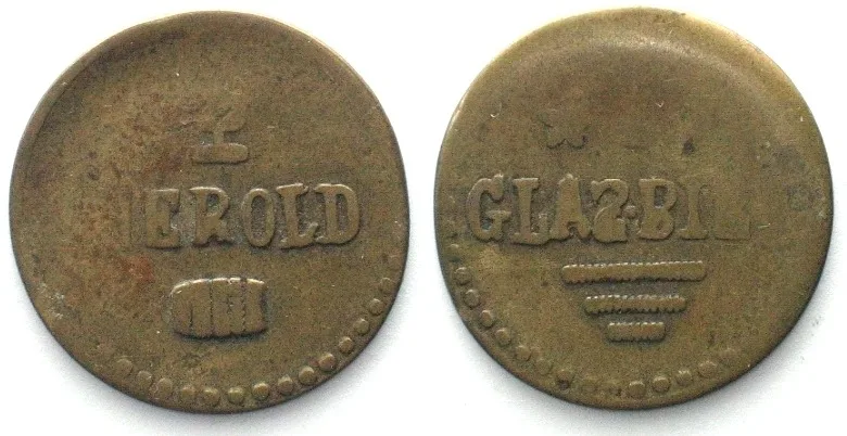 1880 HEROLD - 1 Glas Beer, Token ND(about 1880), brass, 20mm VF-