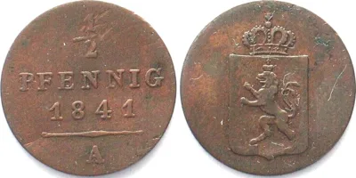 1841 REUSS-SCHLEIZ 1/2 Pfennig 1841 HEINRICH LXII copper VF-XF SCARCE! VF-EF