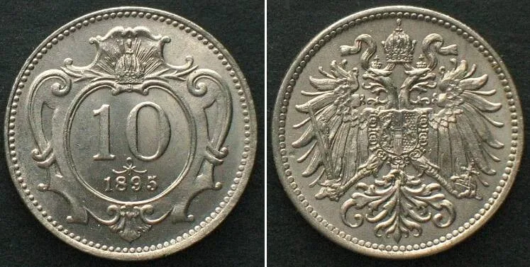 1895 AUSTRIA. 10 Heller 1895, FRANZ JOSEPH I, nickel, BU!
