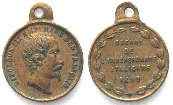 1859 NAPOLEON III, Medal 1859 ITALIAN INDEPENDENCE WAR, brass, 15mm EF