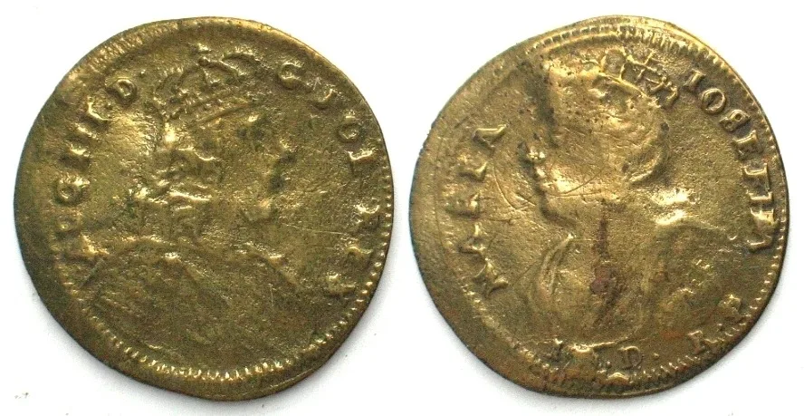 1740 AUGUST III & MARIA JOSEPHA, Nuremberg Counter ca. 1740, brass, 23mm, aVF VF-