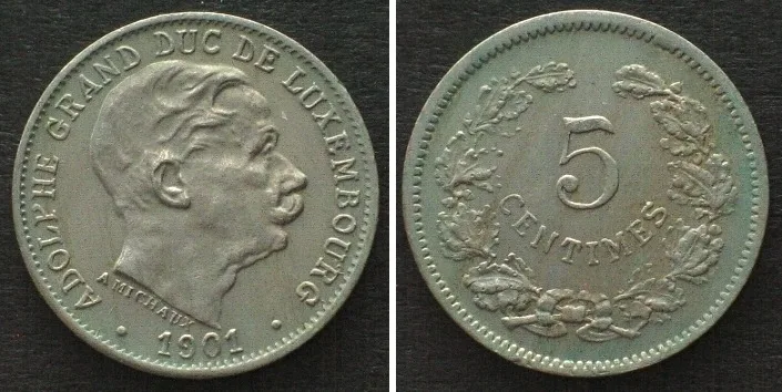1901 LUXEMBOURG 5 Centimes 1901 ADOLPHE Cu-Ni UNC-!