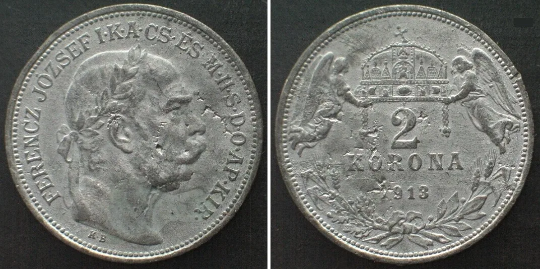1913 HUNGARY. Trial Strike in Lead of 2 Korona 1913, FRANZ JOSEPH I, RRRRR! EF