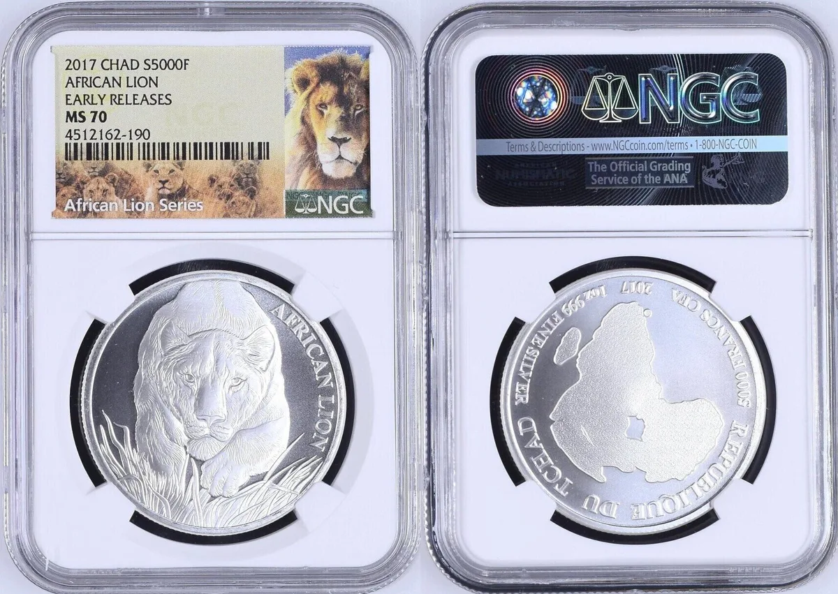 S5000F 2017 CHAD. 5000 Francs 2017, silver 1 oz, NGC MS 70 Early Releases NGC MS 70