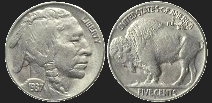 UNITED STATES, 1937-D. Buffalo Nickel. Gem BU. Denver mint. Gold Color Toning. Beautiful coin