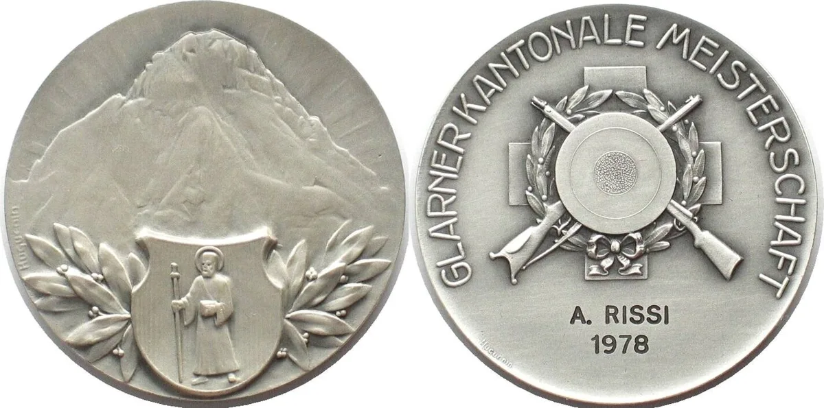 1978 GLARUS 1978 CANTONAL SHOOTING CHAMPIONSHIP Shooting Medal bronze silvered 50mm UNC