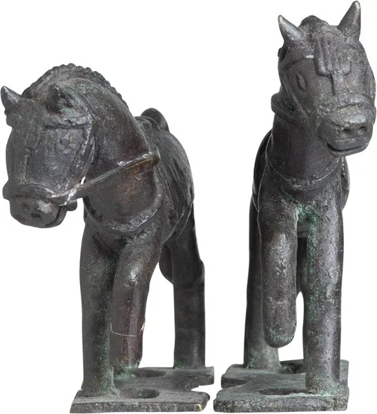 Chinese Unusual Pair of Ming Bronze Horses