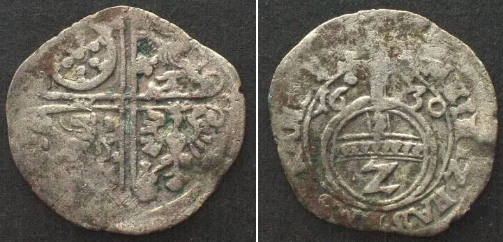 1630 German MAINZ 2 Kreuzer 1630, ANSELM CASIMIR WAMBOLT v. UMSTADT, silver VF