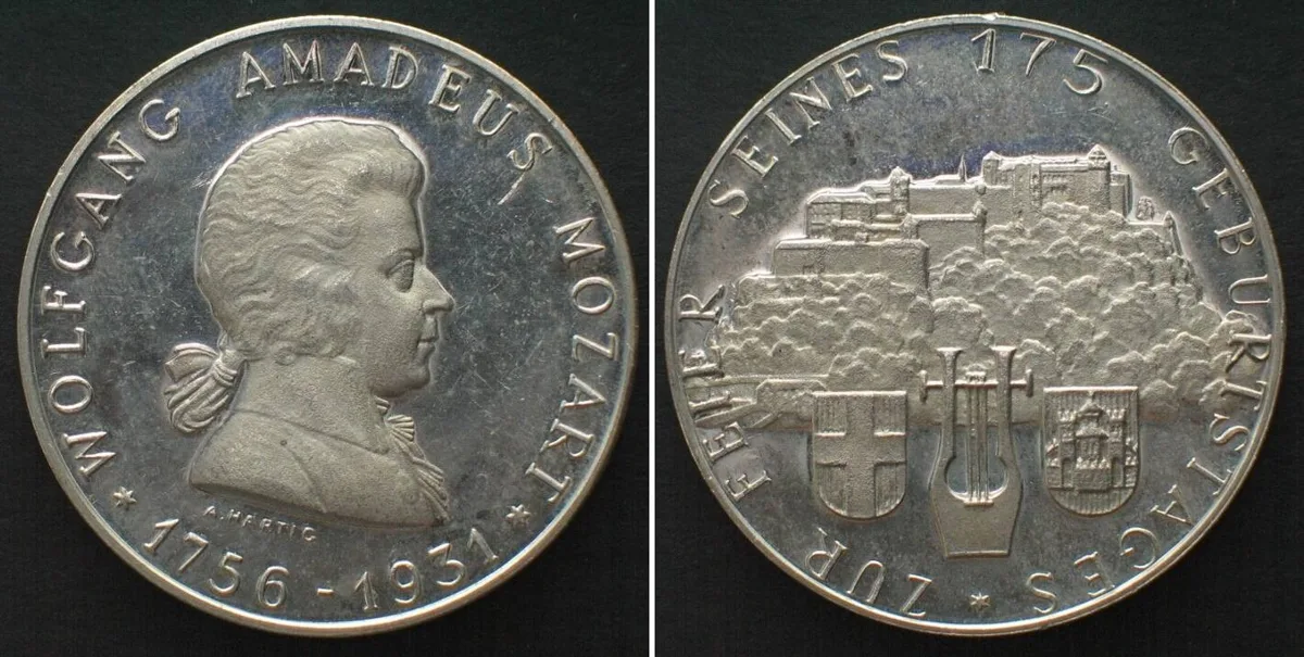 1931 AUSTRIA. Medal 1931, MOZART, by Hartig, silver, 36mm, Proof