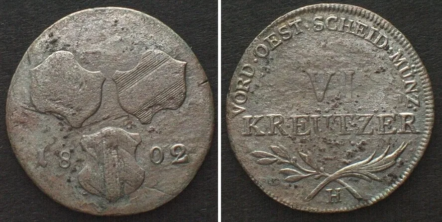 1802 German FURTHER AUSTRIA. 6 Kreutzer 1802 H, FRANZ II billon VF+