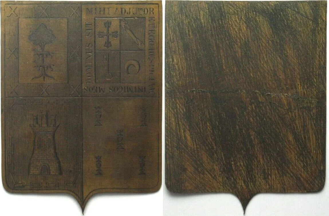 1801-1900 SPAIN. Bronze uniface plaque, about 19th century, Asturian family coat of arms AU