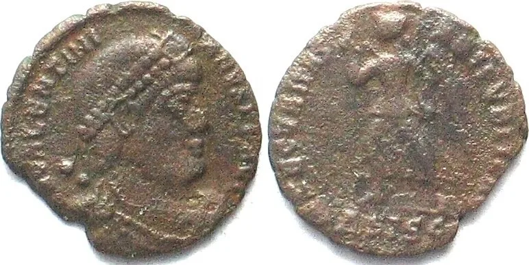 364-375 VALENTINIAN I (364-375 AD). AE3, 364-367, Siscia mint, ΔSISC, Victory VF