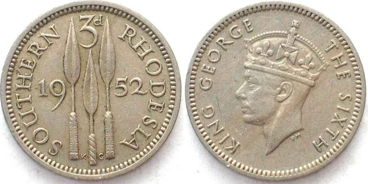 1952 SOUTHERN RHODESIA 3 Pence 1952 GEORGE VI Cu-Ni XF! EF