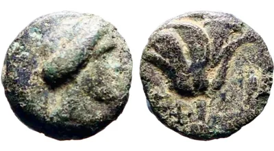 Islands off Caria, Rhodes 350-300 B.C. AE10, 10.4mm 1.28g. Nymph Rhodos /Rose