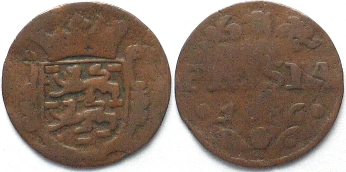1686 NETHERLANDS - FRIESLAND Duit 1686 Lion copper aVF VF-