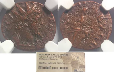 ROMANO-GALLIC-EMPIRE Tetricus I AD 271-274 Bi Double-Denarius NGC F