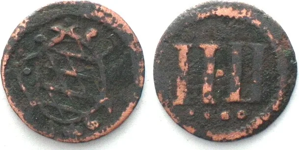 1598-1623 BAVARIA Kipper 4 Pfennig ND (1598-1623), MAXIMILIAN I, copper VF