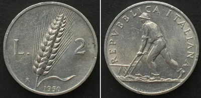 1950 ITALY 2 Lire 1950 Alu UNC-!