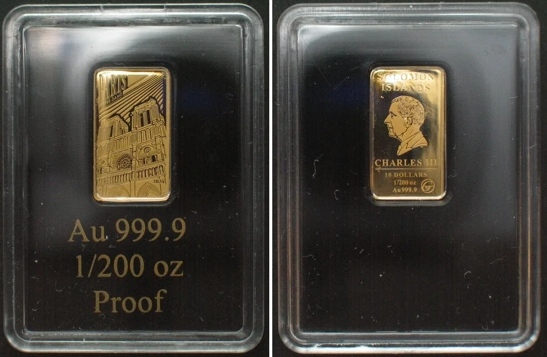 2024 SOLOMON ISLANDS. 10 Dollars 2024 Notre Dame PARIS gold 1/200 oz Proof
