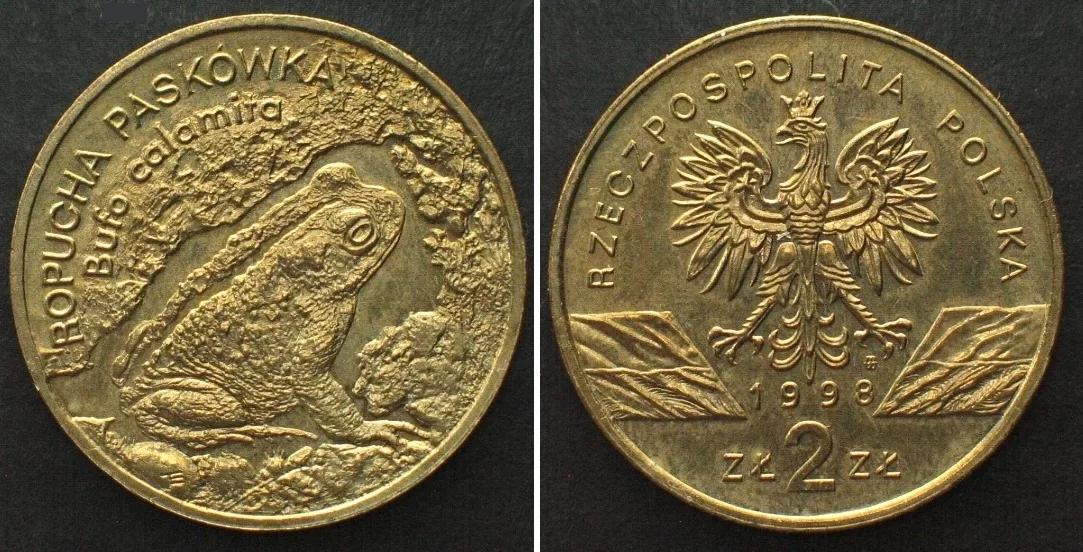 1998 POLAND 2 Zlote 1998 Natterjack Toad WWF brass SCARCE! UNC