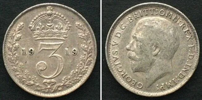 1919 GREAT BRITAIN Threepence 1919 GEORGE V silver UNC-!