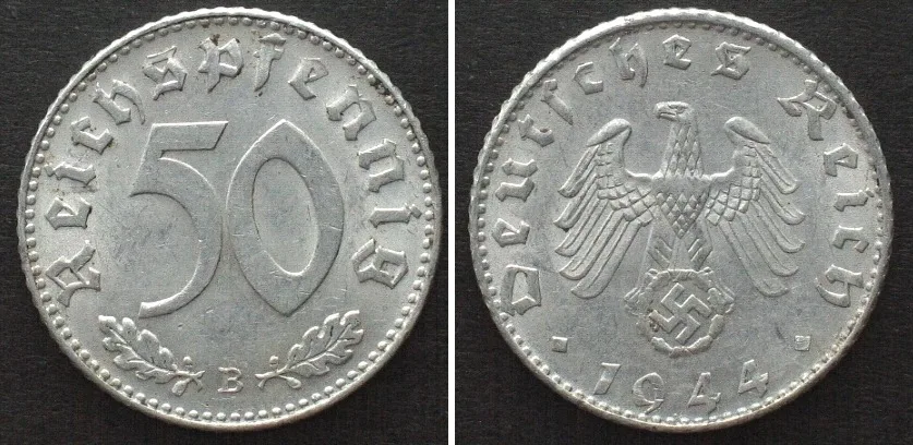 1944 Germany THIRD REICH 50 Reichspfennig 1944 B (Vienna) Alu UNC-!