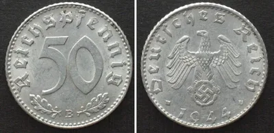 1944 Germany THIRD REICH 50 Reichspfennig 1944 B (Vienna) Alu UNC-!