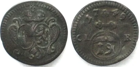 1749 German BRANDENBURG-BAYREUTH Pfennig 1749 FRIEDRICH III billon VF-XF VF-EF