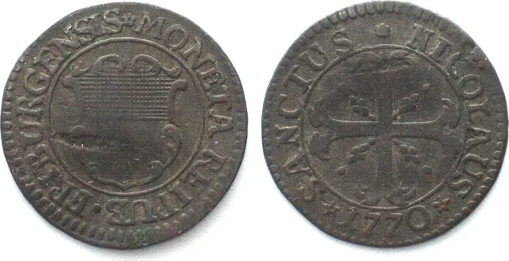 1770 Swiss Cantons FREIBURG Kreuzer 1770 billon SCARCE! VF