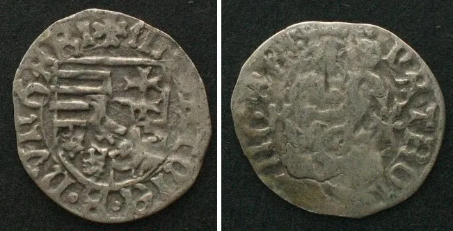 1458-1490 HUNGARY. Denier ND, Mintmark KVA, MATHIAS I CORVINUS (1458-1490) silver VF