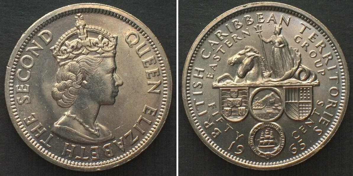 1965 EAST CARIBBEAN STATES 50 Cents 1965 ELIZABETH II Cu-Ni PROOF