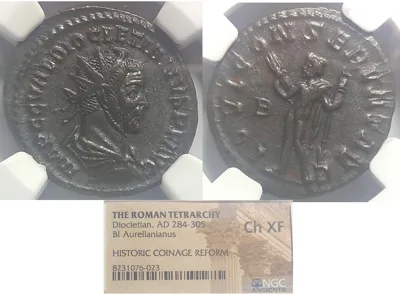 THE ROMAN TETRARCHY Diocletian AD 284-305 BI Aurelianianus, Perfectly Centered NGC Ch XF