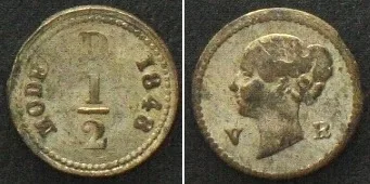 1848 GREAT BRITAIN Model 1/2 Penny 1848 Heaton mint VICTORIA silvered copper UNC-