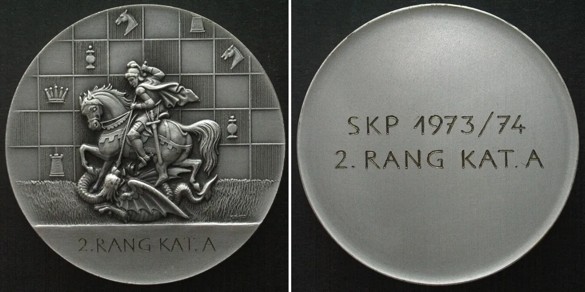 1974 SWITZERLAND Medal 1974 CHESS silvered bronze SCARCE! UNC