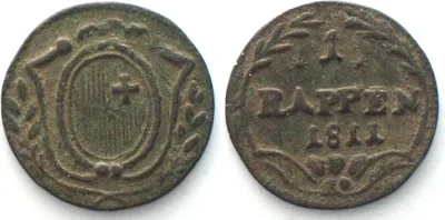 1811 Swiss Cantons SCHWYZ Rappen 1811 copper aXF! EF-
