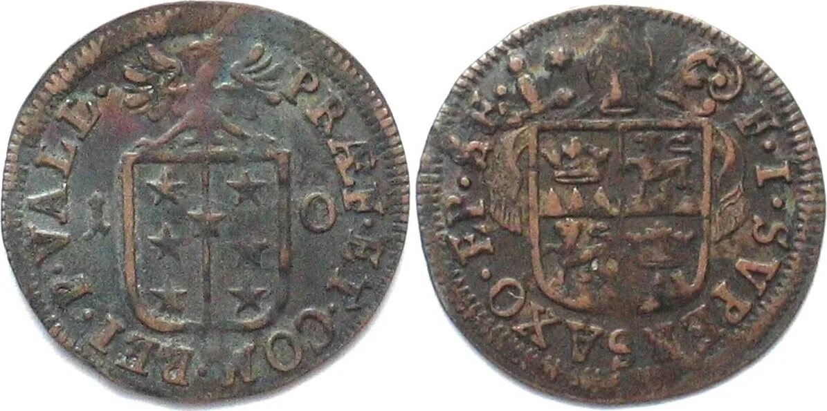 1710 Swiss Cantons VALAIS - SITTEN 1/2 Batzen 1710 FRANZ JOSEPH SUPERSAXO billon XF! EF