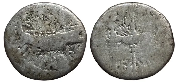 Marc Antony, 32-31 BC. AR 16.5mm, 2.94gm Denarius, Military moving mint.