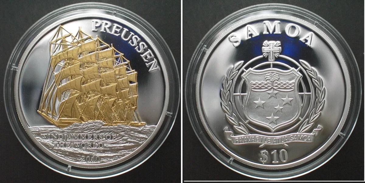 2010 SAMOA 10 Tala 2010 PREUSSEN silver, gilt variety, Proof RARE! Proof