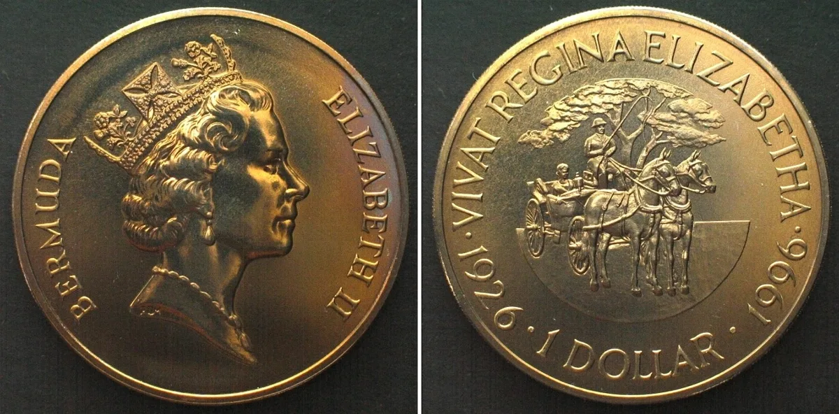 1996 BERMUDA 1 Dollar 1996 ELIZABETH II 70th Birthday, Cu-Ni, BU