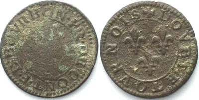 1603-1605 CHATEAU-RENAUD Double Tournois 1603-05 FRANCOIS de BOURBON-CONTI copper EF/VF